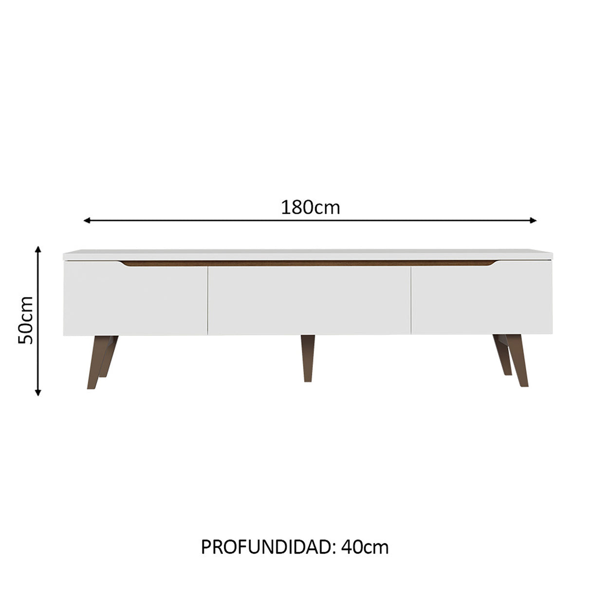 Rack de TV Doha Blanco y Marrón 180x50cm para TV Hasta 80" Pulgadas con Un cajón y Dos Compartimientos - MUEBLES DE TV | Bylmo