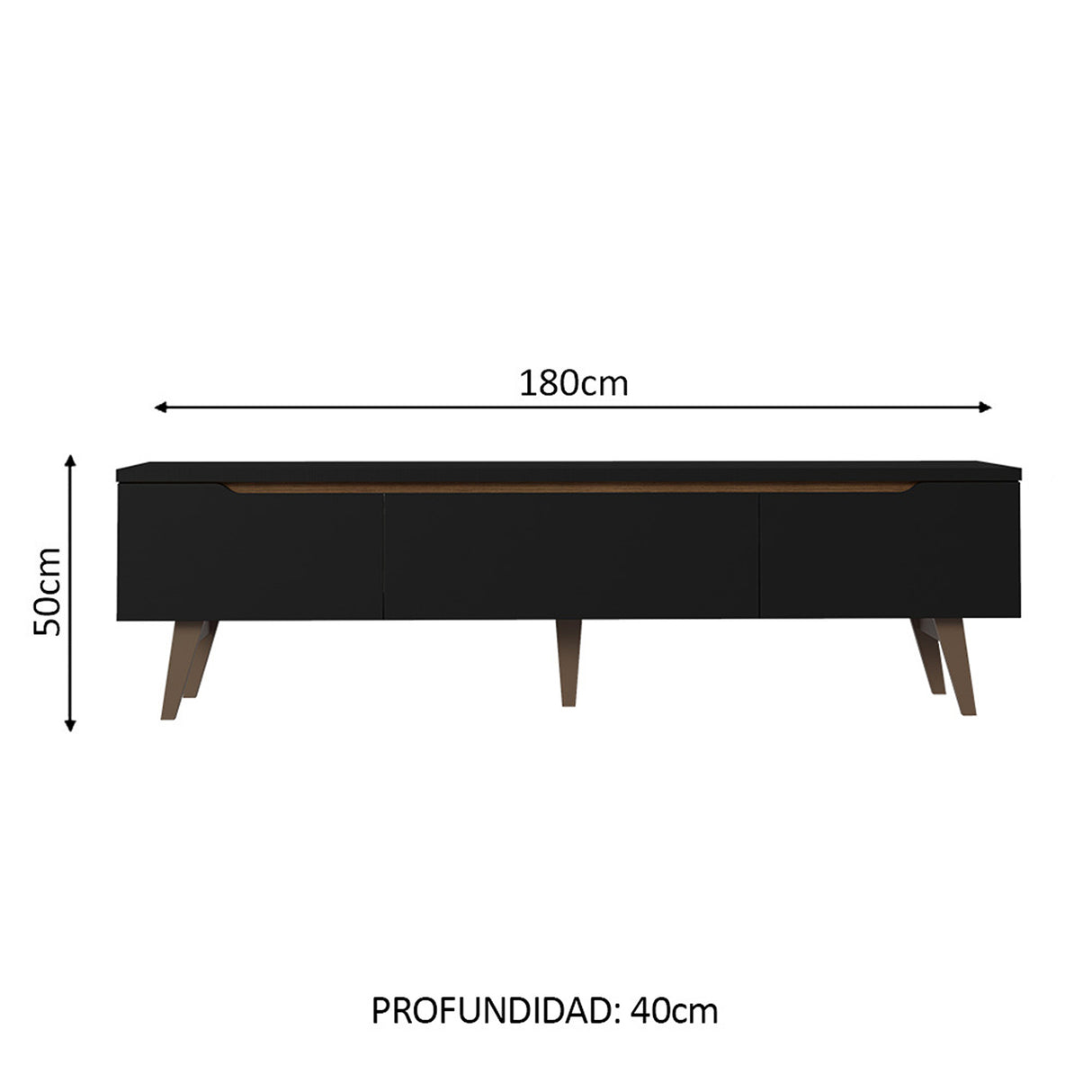Rack de TV Doha Negro y Marrón 180x50cm para TV Hasta 80" Pulgadas con Un cajón y Dos Compartimientos - MUEBLES DE TV | Bylmo