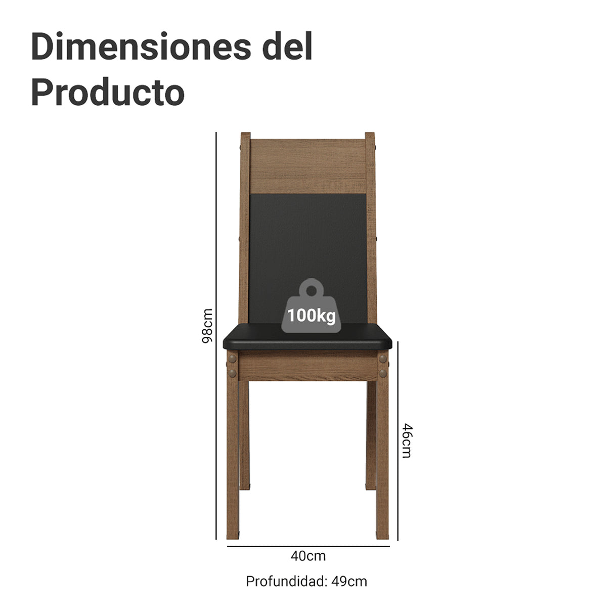 Kit x 6 Sillas para Comedor Negro y Marrón 40x98cm de Asiento Cuadrado con Espaldar - SILLAS Y BUTACOS | Bylmo
