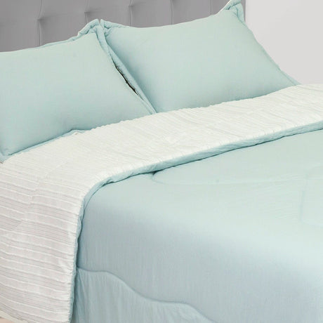 Cubrelecho Acolchado Gles Blanco y Azul para Cama Doble 140 X 190 Cm Fondo Entero - TENDIDOS Y CUBRELECHOS | Bylmo