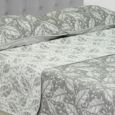 Cubrelecho Trama Blanco y Gris para Cama Doble 140 X 190 Cm Prensado de Hojas - TENDIDOS Y CUBRELECHOS | Bylmo