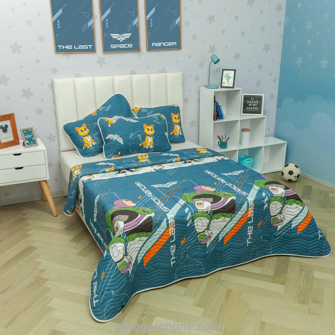 Cubrelecho Azul para Cama Doble 140 X 190 Cm Prensado de Buzz Lightyear - TENDIDOS Y CUBRELECHOS | Bylmo