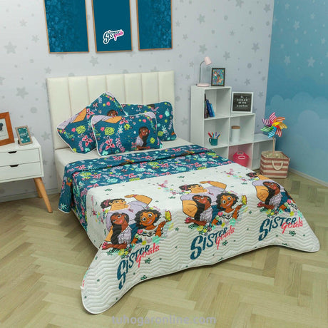 Cubrelecho Blanco y Azul Oscuro para Cama Doble 140 X 190 Cm Prensado de Encanto - TENDIDOS Y CUBRELECHOS | Bylmo