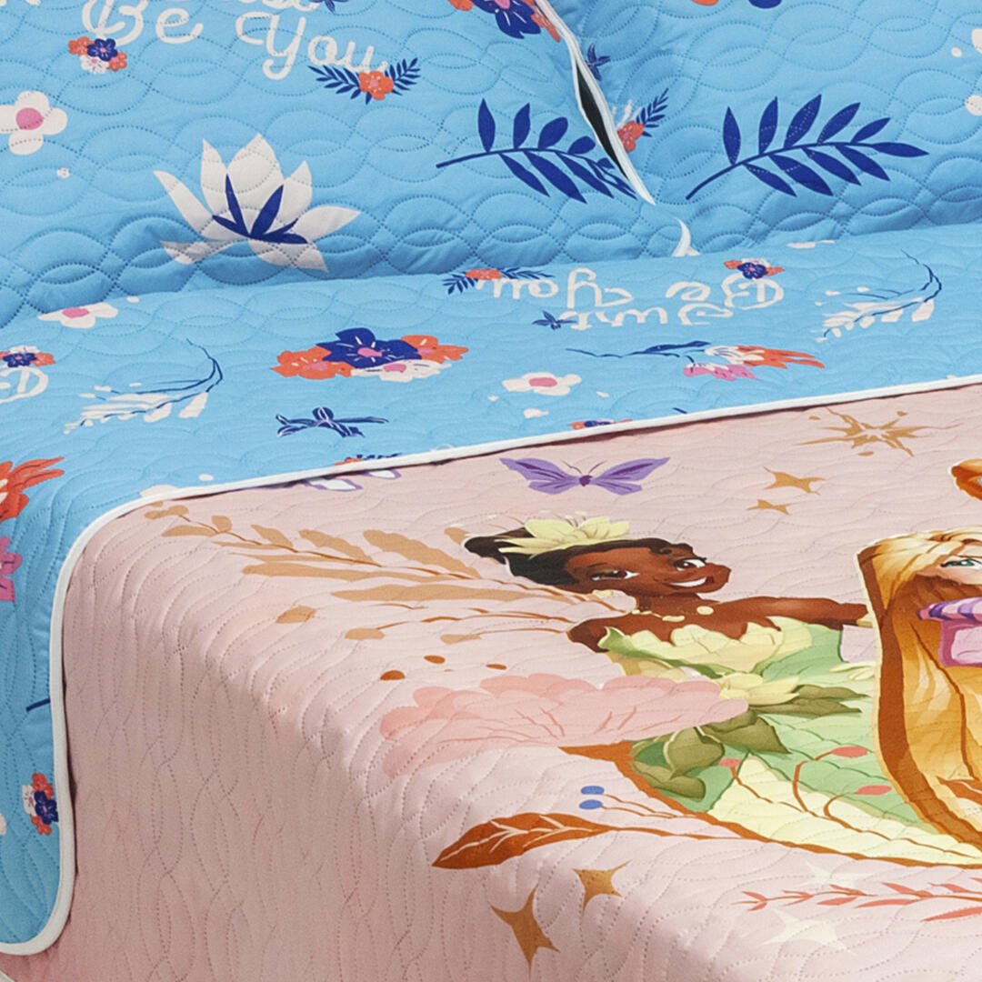 Cubrelecho Rosado y Azul para Cama Doble 140 X 190 Cm de Princesas - TENDIDOS Y CUBRELECHOS | Bylmo