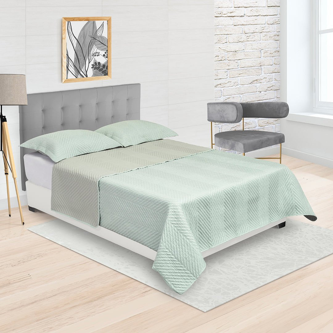 Tendido Kyoto Verde grisáceo para Cama King 200 X 200 Cm Fondo Entero - TENDIDOS Y CUBRELECHOS | Bylmo