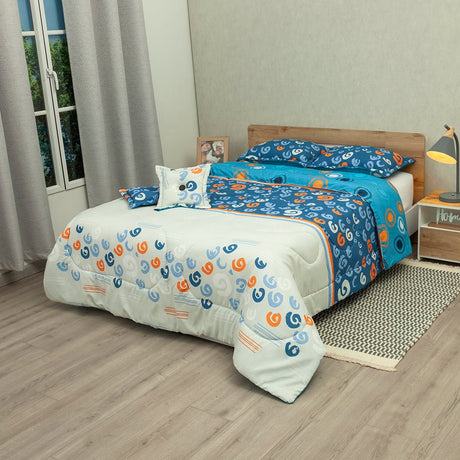 Cubrelecho Súper Acolchado Vórtice Nocturno Blanco y Azul para Cama Doble 140 X 190 Cm de Espiral - TENDIDOS Y CUBRELECHOS | Bylmo