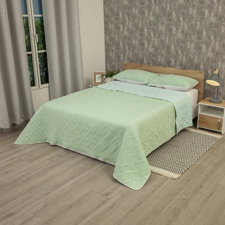 Cubrelecho Termosellado Cotton Sense Verde y Azul para Cama King 200 X 200 Cm Fondo Entero - TENDIDOS Y CUBRELECHOS | Bylmo