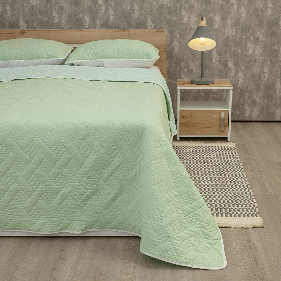 Cubrelecho Termosellado Cotton Sense Verde y Azul para Cama Queen 160 X 190 Cm Fondo Entero - TENDIDOS Y CUBRELECHOS | Bylmo