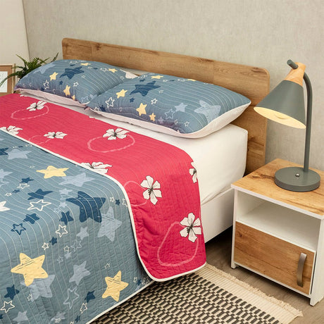 Cubrelecho Doble Faz Ramillete de Colores Fucsia y Naranja para Cama Semidoble 120 X 190 Cm Prensado de Flores - TENDIDOS Y CUBRELECHOS | Bylmo