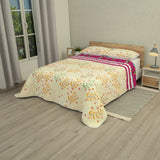 Cubrelecho Doble Faz Canto Tropical Fucsia y Beige Claro para Cama Doble 140 X 190 Cm Prensado de Hojas - TENDIDOS Y CUBRELECHOS | Bylmo