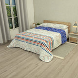 Cubrelecho Doble Faz City Code Blanco y Azul para Cama Doble 140 X 190 Cm Prensado de Lineas Y Circulos - TENDIDOS Y CUBRELECHOS | Bylmo