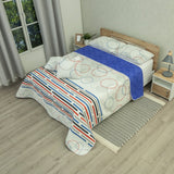 Cubrelecho City Code Blanco y Azul para Cama Doble 140 X 190 Cm Prensado de Lineas Y Circulos - TENDIDOS Y CUBRELECHOS | Bylmo