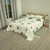 Cubrelecho Doble Faz Style Eco Hojas Blanco y Verde para Cama Doble 140 X 190 Cm de Hojas - TENDIDOS Y CUBRELECHOS | Bylmo