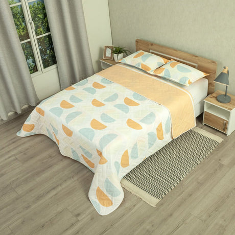 Cubrelecho Doble Faz Style Curvas del Tiempo Blanco y Naranja para Cama Doble 140 X 190 Cm de Semicirculos - TENDIDOS Y CUBRELECHOS | Bylmo