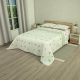 Cubrelecho Doble Faz Style Aura Natural Blanco y Verde Claro para Cama Doble 140 X 190 Cm de Hojas - TENDIDOS Y CUBRELECHOS | Bylmo