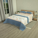 Cubrelecho Doble Faz Style Jardín Beige Claro y Azul Oscuro para Cama Doble 140 X 190 Cm de Hojas Y Flores - TENDIDOS Y CUBRELECHOS | Bylmo