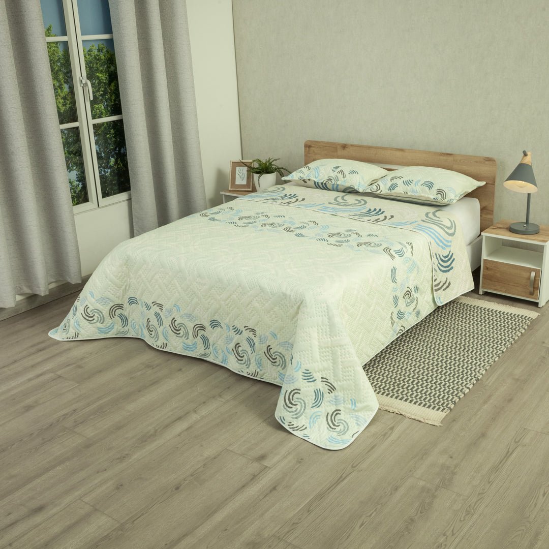 Cubrelecho Doble Faz Style Ocean Chic Blanco para Cama King 200 X 200 Cm de Lineas Ondulantes - TENDIDOS Y CUBRELECHOS | Bylmo