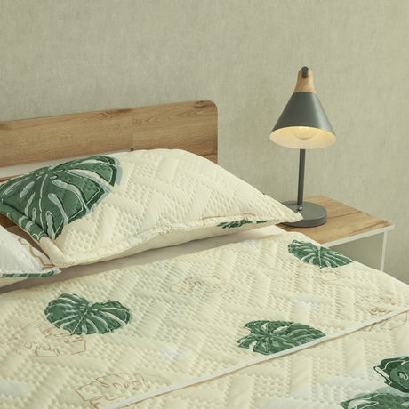 Cubrelecho Doble Faz Style Eco Hojas Blanco y Verde para Cama King 200 X 200 Cm de Hojas - TENDIDOS Y CUBRELECHOS | Bylmo