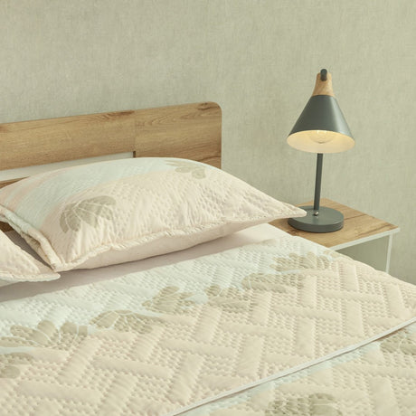 Cubrelecho Doble Faz Style Encanto Pastel Rosa Claro y Blanco para Cama Semidoble 120 X 190 Cm de Hojas - TENDIDOS Y CUBRELECHOS | Bylmo