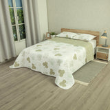 Cubrelecho Doble Faz Style Bosque Sereno Blanco y Verde grisáceo para Cama Semidoble 120 X 190 Cm de Hojas - TENDIDOS Y CUBRELECHOS | Bylmo