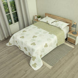 Cubrelecho Doble Faz Style Bosque Sereno Blanco y Verde grisáceo para Cama Semidoble 120 X 190 Cm de Hojas - TENDIDOS Y CUBRELECHOS | Bylmo