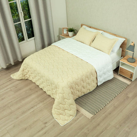 Cubrelecho Flora Amarillo y Blanco para Cama Queen 160 X 190 Cm Fondo Entero - TENDIDOS Y CUBRELECHOS | Bylmo