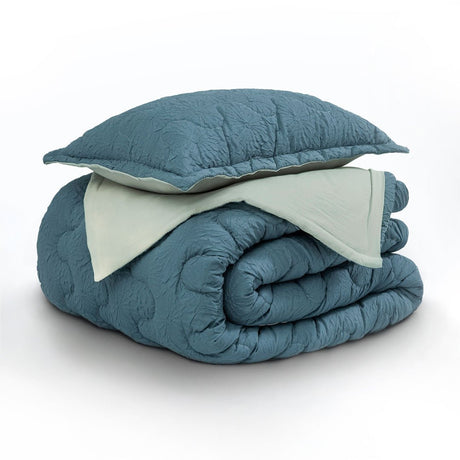 Cubrelecho Flora Azul y Blanco para Cama Queen 160 X 190 Cm Fondo Entero - TENDIDOS Y CUBRELECHOS | Bylmo