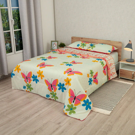 Cubrelecho Semi Acolchado Petalia Naranja para Cama Doble 140 X 190 Cm de Flores - TENDIDOS Y CUBRELECHOS | Bylmo