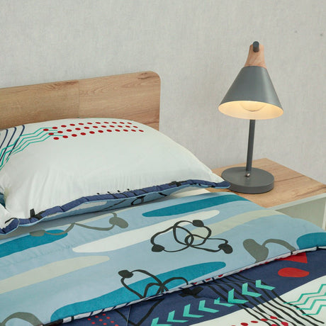 Cubrelecho Semi Acolchado Fusión Moderna Azul y Blanco para Cama Doble 140 X 190 Cm de Circulos Entrelazados - TENDIDOS Y CUBRELECHOS | Bylmo