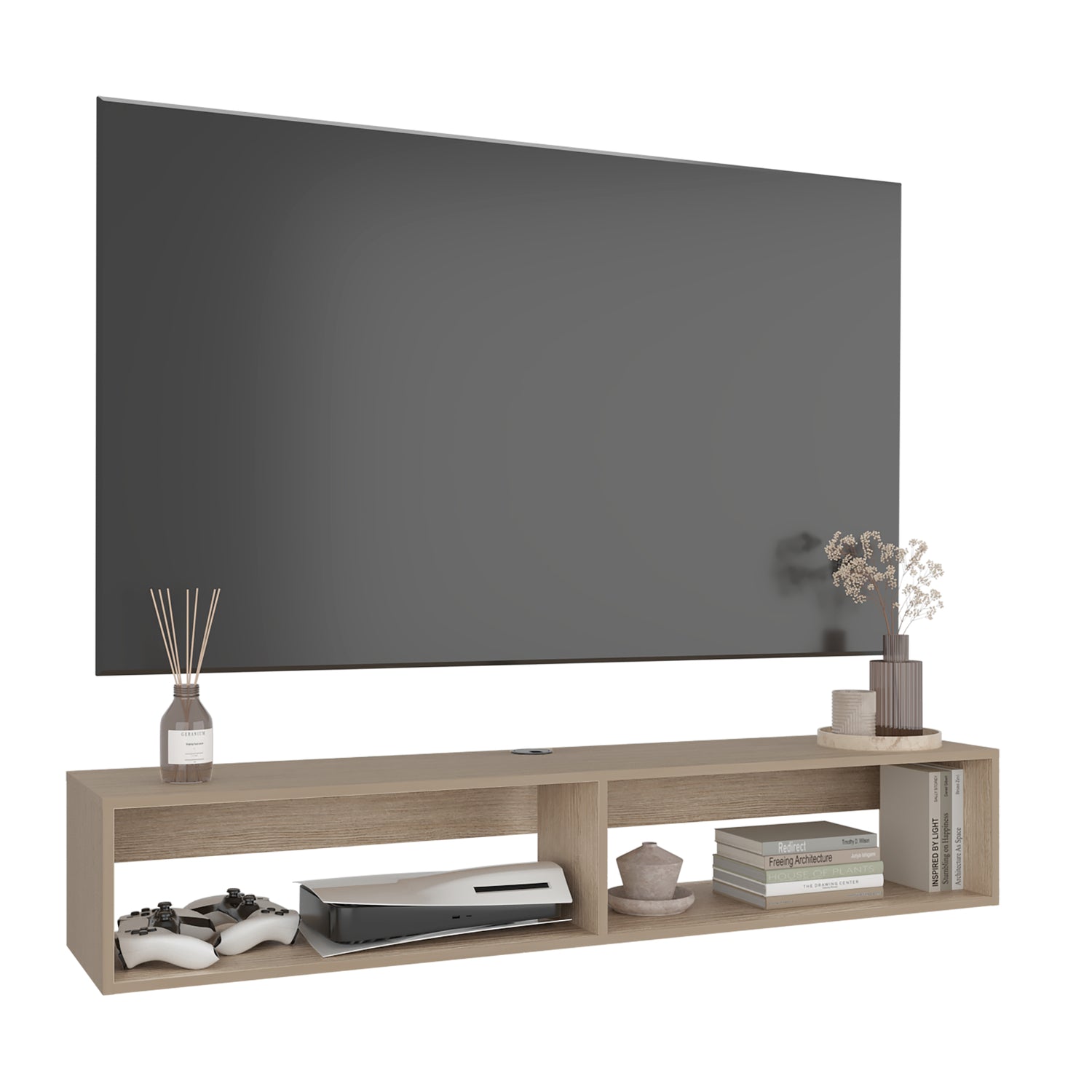 Rack de TV Cartagena 150x26.5cm para TV Hasta 65" Pulgadas Flotante con Dos Compartimientos y con Ranuras para Cables - MUEBLES DE TV | Bylmo