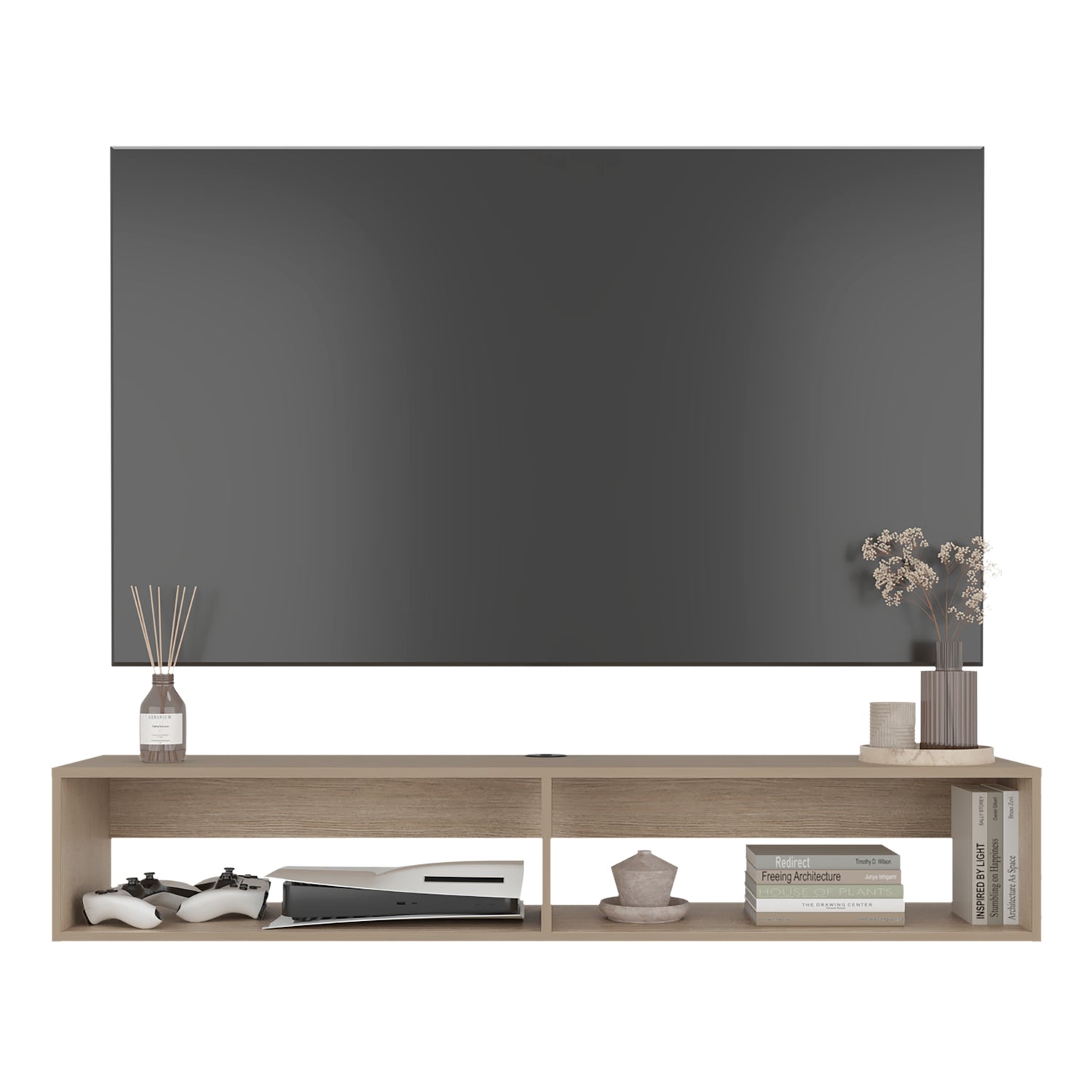 Rack de TV Cartagena 150x26.5cm para TV Hasta 65" Pulgadas Flotante con Dos Compartimientos y con Ranuras para Cables - MUEBLES DE TV | Bylmo