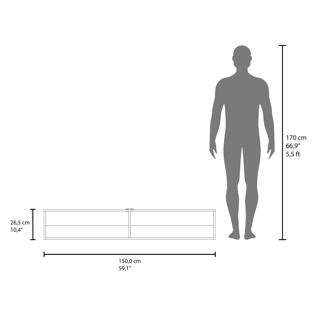 Rack de TV Cartagena 150x26.5cm para TV Hasta 65" Pulgadas Flotante con Dos Compartimientos y con Ranuras para Cables - MUEBLES DE TV | Bylmo