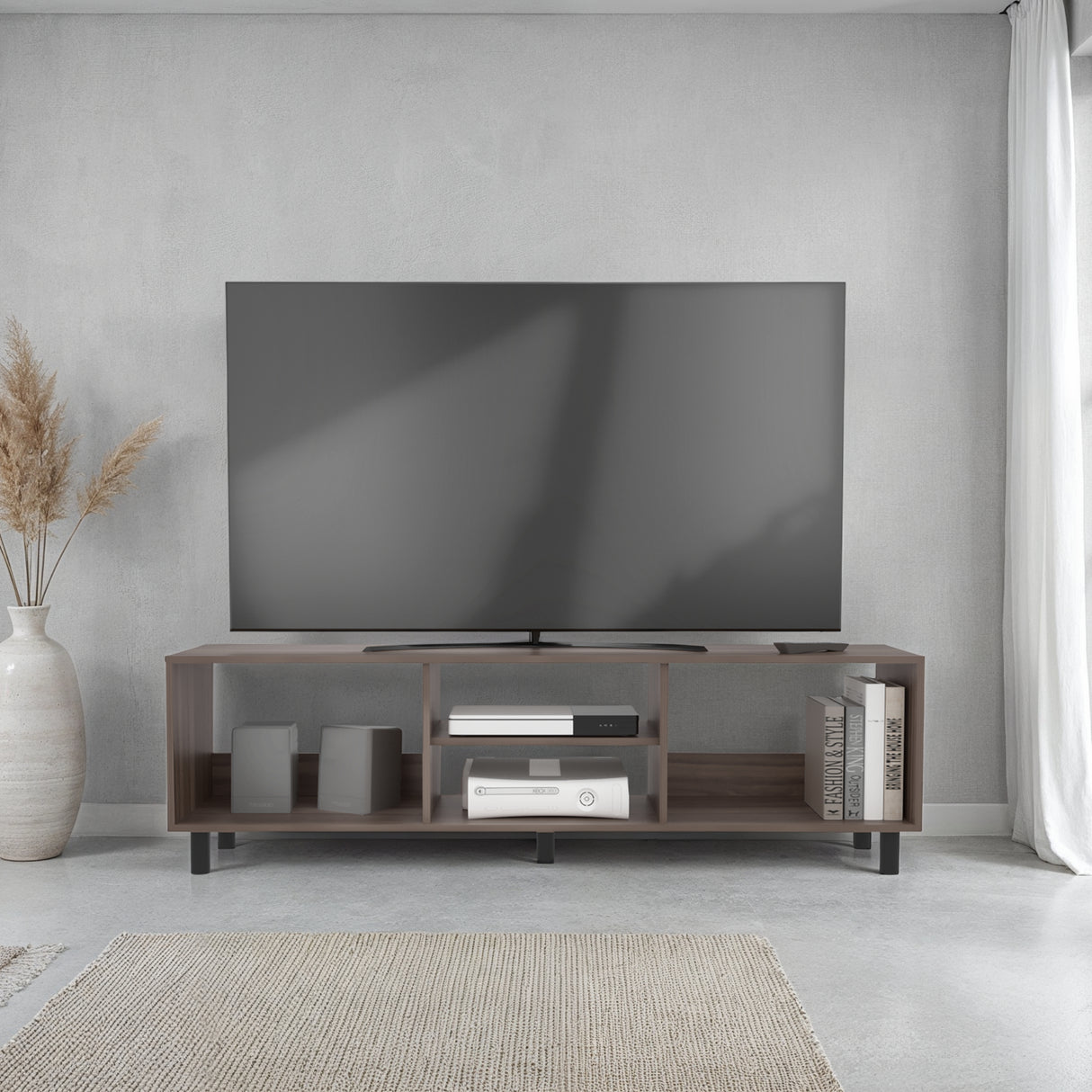 Rack de TV Nomik Avellana 160x47.5cm para TV Hasta 70" Pulgadas con Tres Compartimientos - MUEBLES DE TV | Bylmo