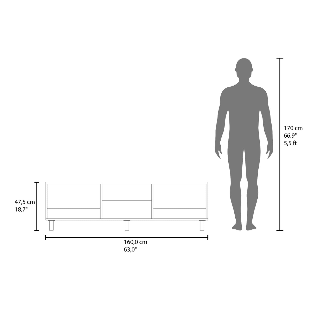 Rack de TV Nomik Avellana 160x47.5cm para TV Hasta 70" Pulgadas con Tres Compartimientos - MUEBLES DE TV | Bylmo