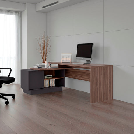 Escritorio en L Office Avellana 179x71.2cm con Organizador de Libros sin Cajones - ESCRITORIOS | Bylmo