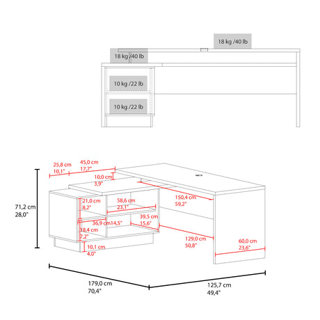 Escritorio en L Office Avellana 179x71.2cm con Organizador de Libros sin Cajones - ESCRITORIOS | Bylmo