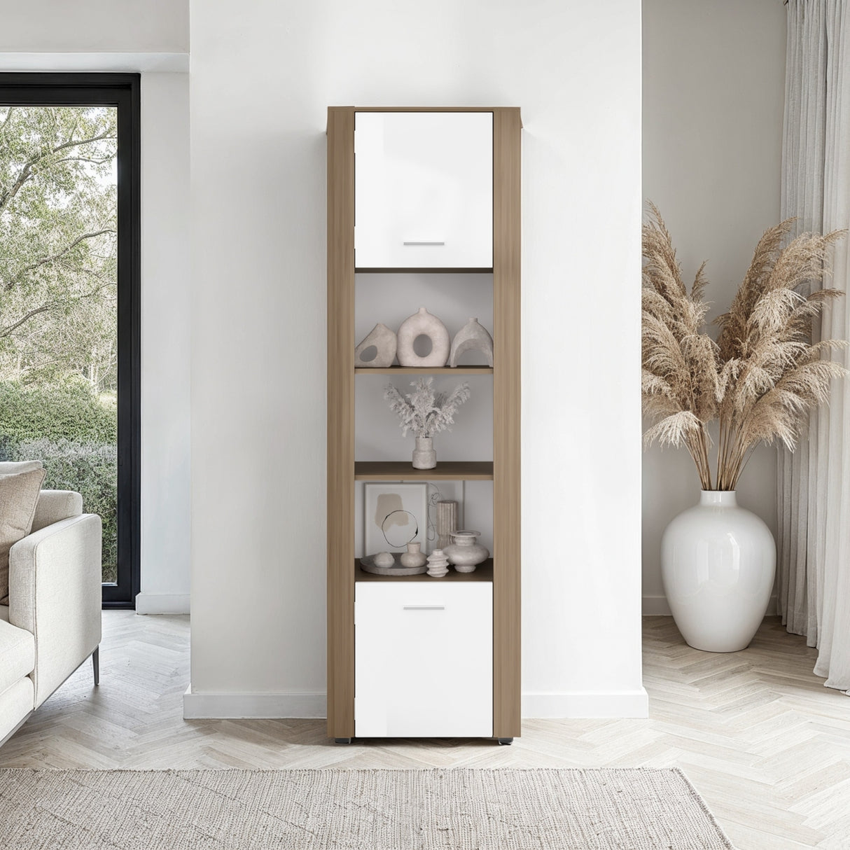 Estantería Tanalea Kronos y Fresno 56x185cm Rectangular con Cinco Compartimientos y Cuatro Entrepaños - BIBLIOTECAS Y ESTANTERIAS | Bylmo