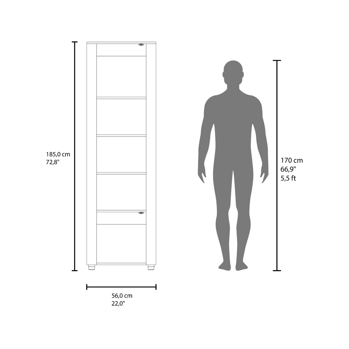 Estantería Tanalea Kronos y Fresno 56x185cm Rectangular con Cinco Compartimientos y Cuatro Entrepaños - BIBLIOTECAS Y ESTANTERIAS | Bylmo