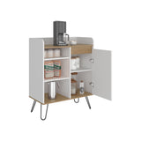 Estación de Café Espresso Fresno Europeo y Blanco 80x99.4cm con Tres Entrepaños y con Cinco Compartimientos - BARRAS Y MUEBLES AUXILIARES | Bylmo