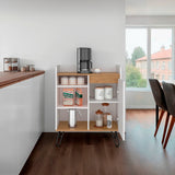 Estación de Café Espresso Fresno Europeo y Blanco 80x99.4cm con Tres Entrepaños y con Cinco Compartimientos - BARRAS Y MUEBLES AUXILIARES | Bylmo