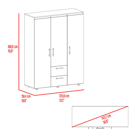 Closet Baru Lite Bardolino 135x180cm con Cinco Compartimientos y con Tres Puertas - CLOSETS | Bylmo