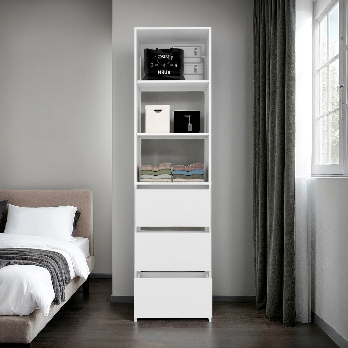 Closet Eco Kronos 55.8x213.4cm con Dos Compartimientos y con Tres Cajones sin Puertas - CLOSETS | Bylmo