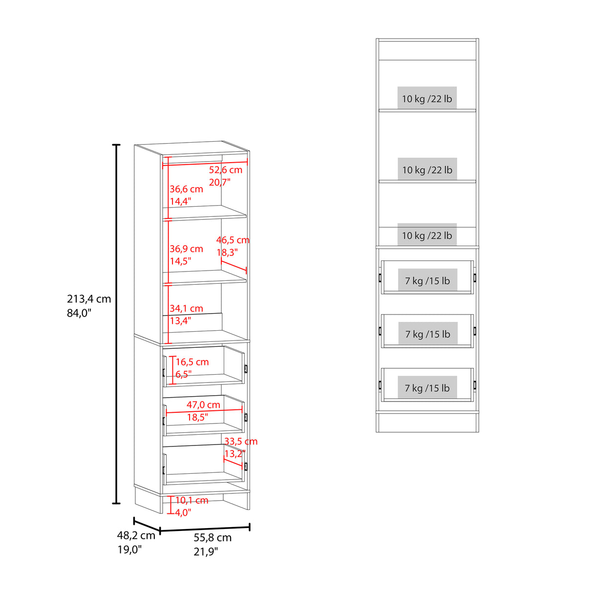 Closet Eco Kronos 55.8x213.4cm con Dos Compartimientos y con Tres Cajones sin Puertas - CLOSETS | Bylmo