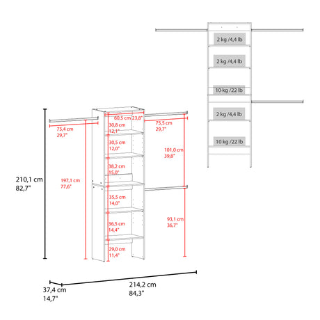 Closet Selt Kronos 63.6x210.1cm con Cinco Compartimientos y sin Puertas - CLOSETS | Bylmo