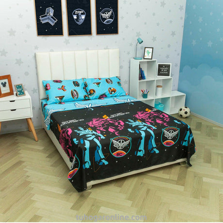 Juego de Sábanas Infantil Disney Negro y Azul para Cama Semidoble 120 X 190 Cm de Buzz Lightyear - SABANAS | Bylmo