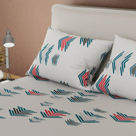 Combo Juego de Sabanas y Cortina Blanco y Rojo para Cama Queen 160 X 190 Cm de Flechas - SABANAS | Bylmo