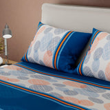 Combo Juego de Sabanas y Cortina Azul Oscuro y Azul para Cama Queen 160 X 190 Cm de Circulos Y Lineas - SABANAS | Bylmo