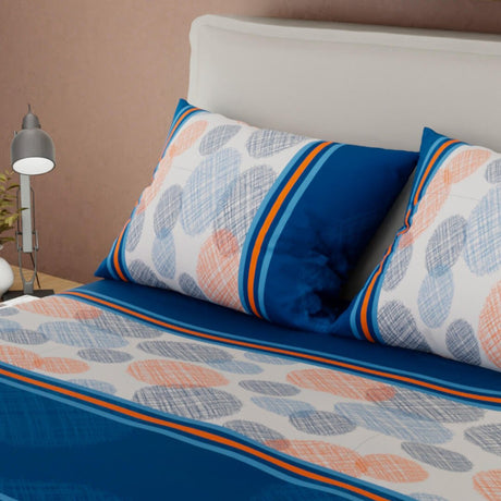 Combo Juego de Sabanas y Cortina Azul Oscuro y Azul para Cama Queen 160 X 190 Cm de Circulos Y Lineas - SABANAS | Bylmo