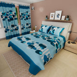Combo Juego de Sabanas y Cortina Azul Claro y Azul Oscuro para Cama Queen 160 X 190 Cm de Circulos - SABANAS | Bylmo