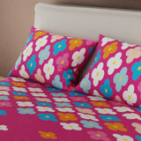 Combo Juego de Sabanas y Cortina Fiesta Floral Fucsia y Azul para Cama Queen 160 X 190 Cm de Flores - SABANAS | Bylmo